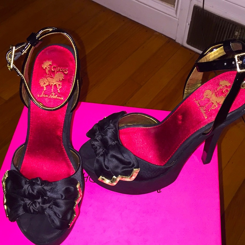 Sam Edelman black ankle strap platform heels